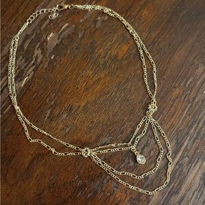 Elegant Faux Gold Necklace with Crystal Pendant